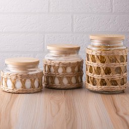 Kit 4 Potes Herméticos Vidro com Sisal Tampa Madeira Wolff 750ml Porta Mantimentos - 10