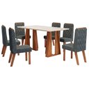 Ver imagem 1 de Mesa Karen 170 Freijó Off White com Kit 6 Cadeiras Sara Freijó Linho Granito-DJ Móveis