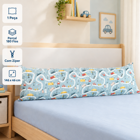 Fronha Travesseiro Corpo 146x46cm Percal 180 Fios Zíper Trânsito