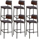 Ver imagem 1 de Kit 06 Banquetas Alta Bar Cozinha Sala de Jantar Aço Preto Kaira C01 Linho Preto Courino Whisky -