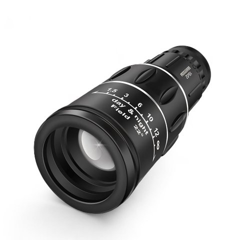 Monóculo Profissional 16x52 Diurno e Noturno Portátil Preto Alcance 66m/8000m