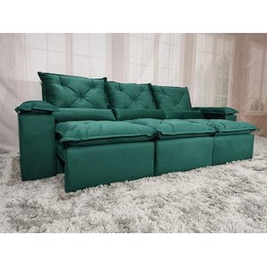 Sofá Retrátil e Reclinável 2,70m em Tecido Veludão C/pillow Nos Braços Athenas:verde/270cm