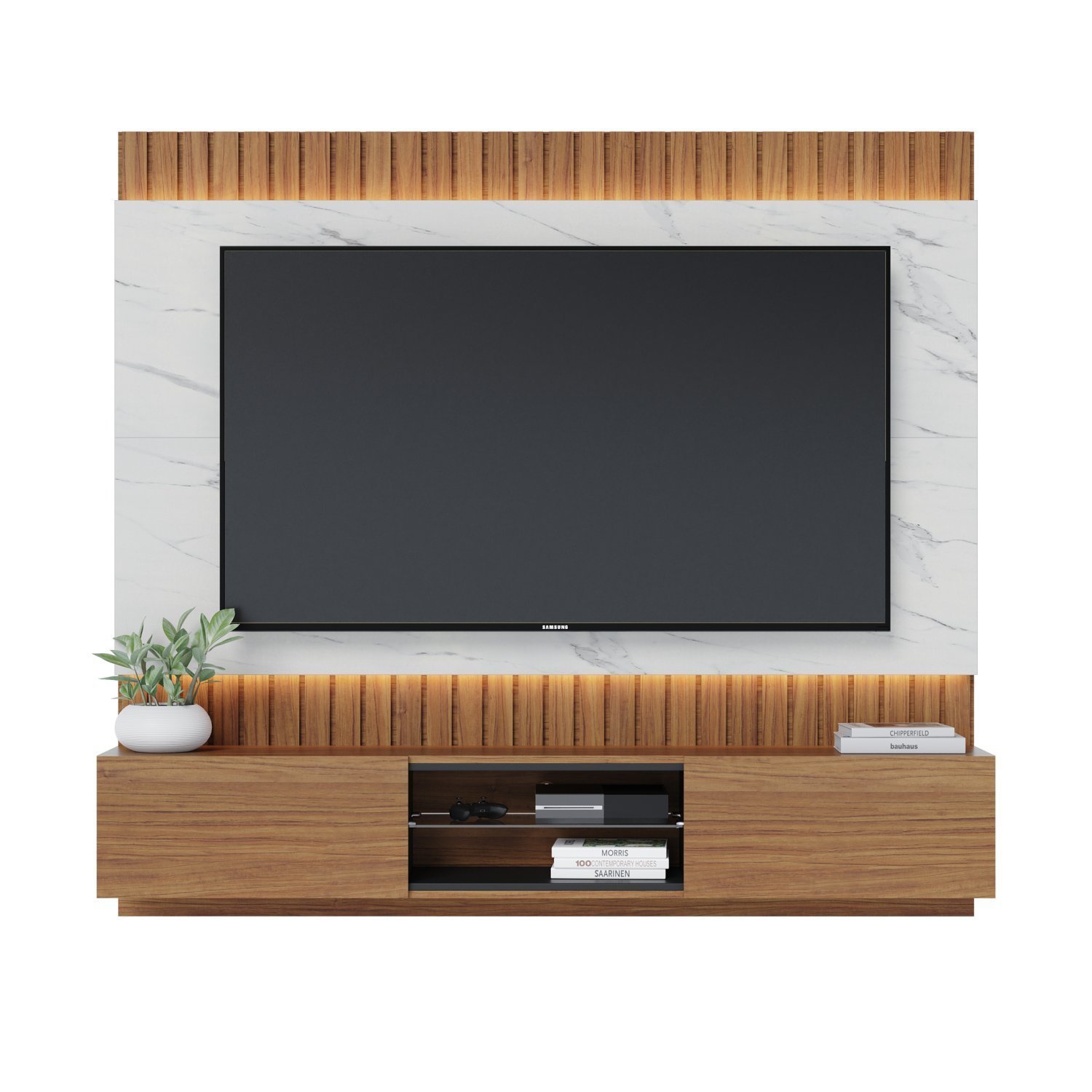 Painel Para TV até 70 Polegadas com LED 2 Portas 1 Prateleira de Vidro Búzios  - 3