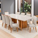 Ver imagem 4 de Conjunto Sala de Jantar 8 Lugares Retangular Tampo de Vidro/MDF Maisa Cobre/Off/Bege- Casa Giulia