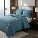 Ver imagem 3 de Cobre Leito King Flick Matelado Bordado 3PÇ Percal 300 Fios- Azul