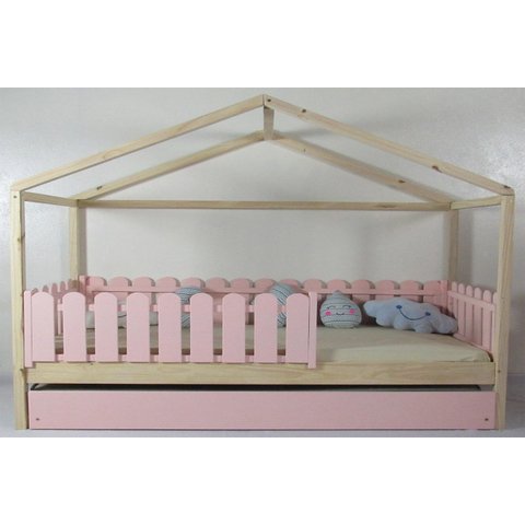 Bicama Infantil Solteiro Frente Casinha Colorida Madeira Maciça Pinus Grade Cercadinho