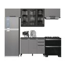 Ver imagem 3 de Armário de Cozinha Modulada Mônaco 7 Portas 3 Gavetas MDP 280cm Chumbo e Titânio Fidelita Móveis