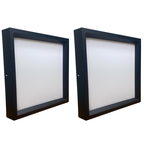 Kit 2 Plafon Luminária Painel Quadrado Recuado Sobrepor 18w - Preto - Branco Neutro 4000k - 110v/220