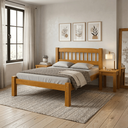 Ver imagem 1 de Cama Casal 100% Madeira Maciça Pinus Reforçada Itália - Mel