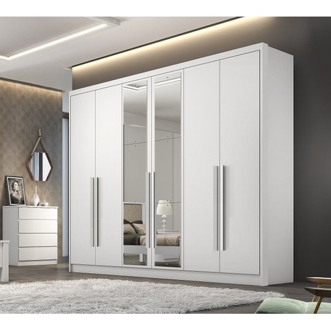Guarda Roupa Casal MDF 6 Portas 6 Gavetas com Espelho Reno Branco