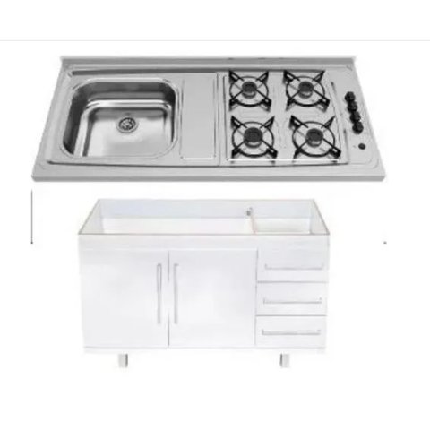 Fogão Pia 4 Bocas Acendimento Automático + Gabinete