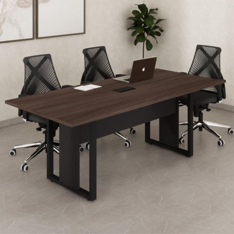Mesa Reunião Industrial 200 cm X 90 cm para 8 Pessoas com 1 Caixa de Tomadas F5 Office Cor:Málaga
