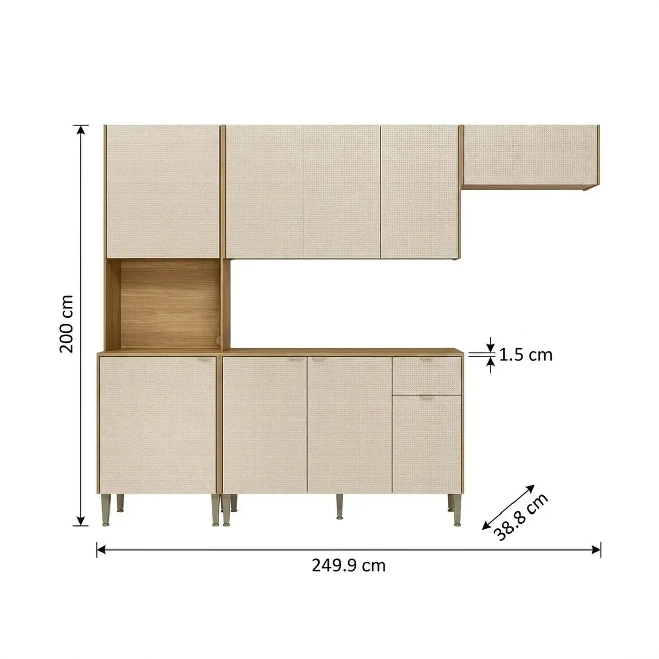 Ver imagem 3 de Cozinha Compacta 9 Portas 1 Gaveta 249,9 cm Soul Cinza Freijó/Gris