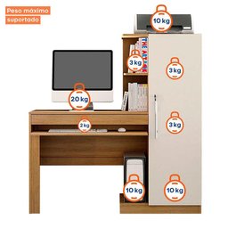 Mesa para Computador com Armário 1 Porta 1 Gaveta Office Valdemóveis Cinamomo/off White - 4