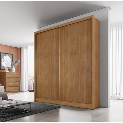 Guarda Roupa Solteiro MDF 2 Portas 3 Gavetas Ávila Marrom/Cumaru