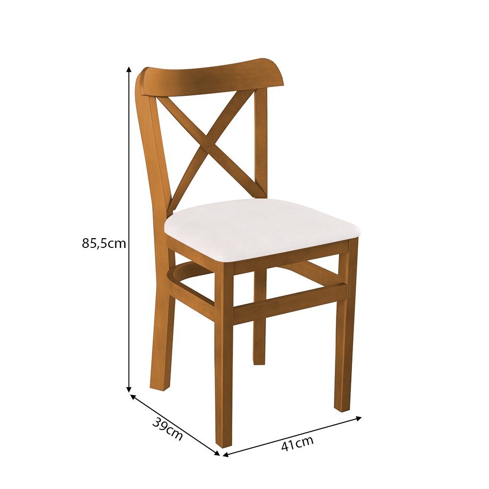 Kit 6 Cadeiras Fixas Merlim Madeira Maciça Mel Estofada - Branco - 3