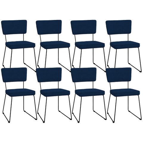Kit 08 Cadeiras Decorativas Para Sala De Jantar Allana L02 Suede Azul Marinho - Lyam Decor