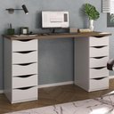 Ver imagem 6 de Mesa Escrivaninha Escritorio Due Moderno 10 Gavetas MDP 136cm Nogal Branco Artany