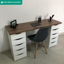 Ver imagem 5 de Mesa Escrivaninha Escritorio Due Moderno 10 Gavetas MDP 136cm Nogal Branco Artany
