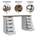 Ver imagem 2 de Mesa Escrivaninha Escritorio Due Moderno 10 Gavetas MDP 136cm Nogal Branco Artany
