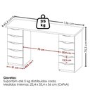 Ver imagem 7 de Mesa Escrivaninha Escritorio Due Moderno 10 Gavetas MDP 136cm Nogal Branco Artany