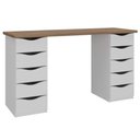 Ver imagem 1 de Mesa Escrivaninha Escritorio Due Moderno 10 Gavetas MDP 136cm Nogal Branco Artany