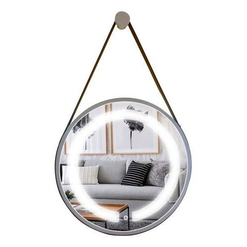 Espelho Redondo Adnet Premium Iluminado Led com Alça 50cm - Branco Alça Caramelo Led 6000k