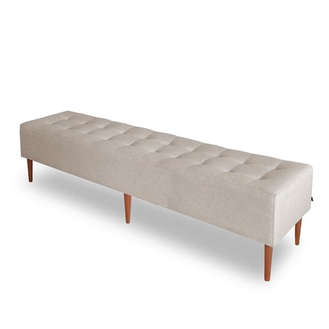 Pufe Recamier Calçadeira King 195cm Pé Madeira Duque - Linho Nude