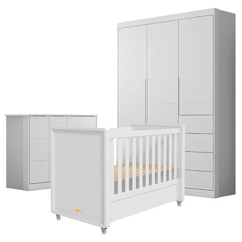 Quarto de Bebê Eloá com Berço Americano Tutto New Branco Acetinado – Phoenix Baby