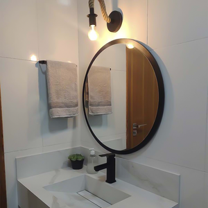 Espelho Redondo de Parede Estilo Minimalista 90 Cm - Preto