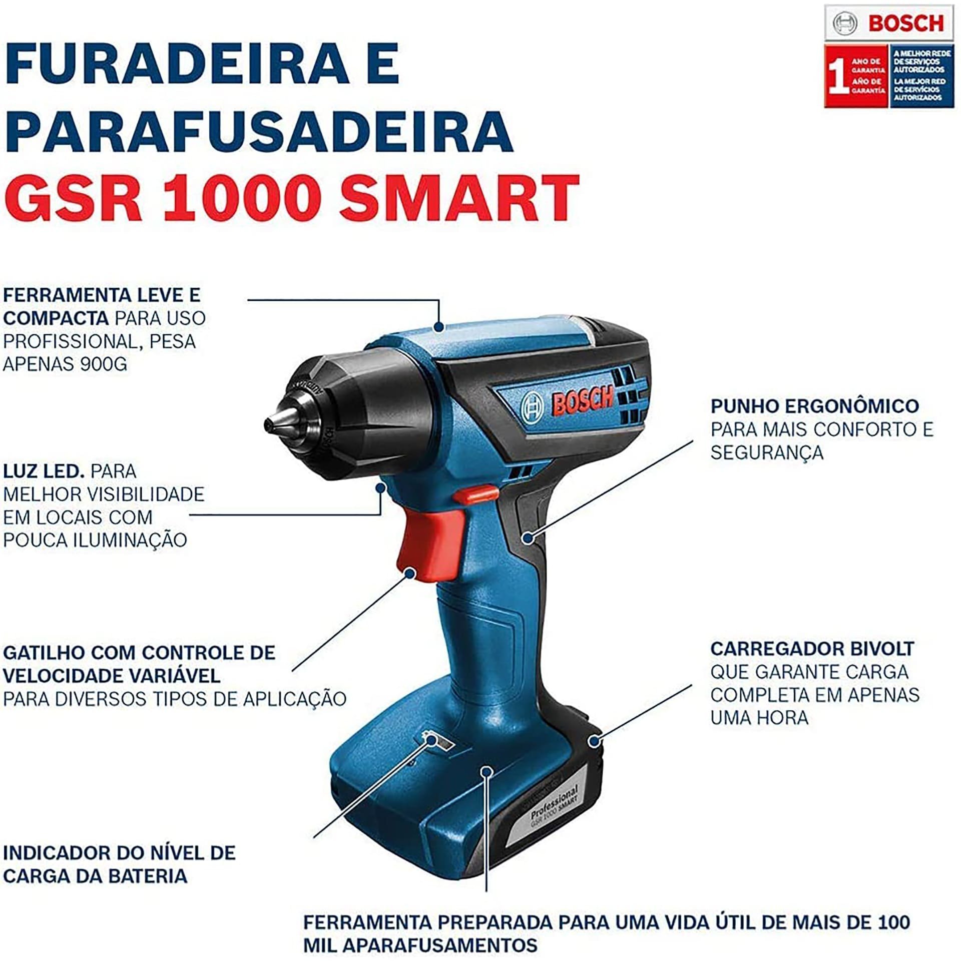 Parafusadeira/furadeira Bosch Gsr1000 Smart + Bits e Maleta:bivolt - 2