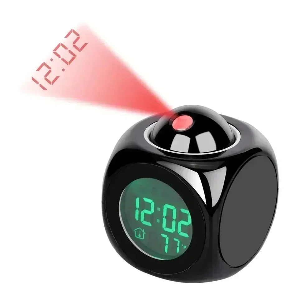 Relógio Digital Despertador Projetor Led Alarme Lcd Temperatura a Pilhas Cor Preto