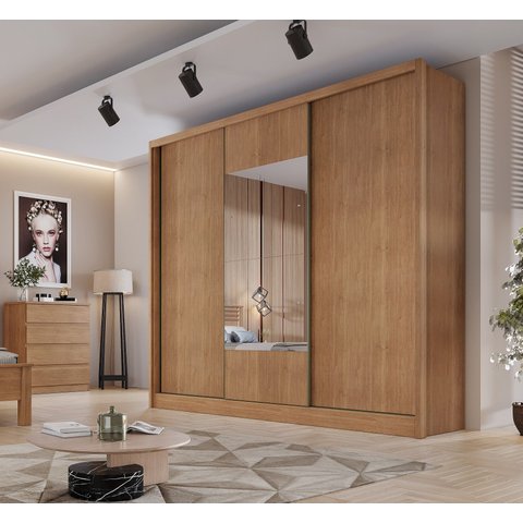 Guarda Roupa Casal em MDF com Espelho 3 Portas 6 Gavetas Montreal Marrom/Cumaru