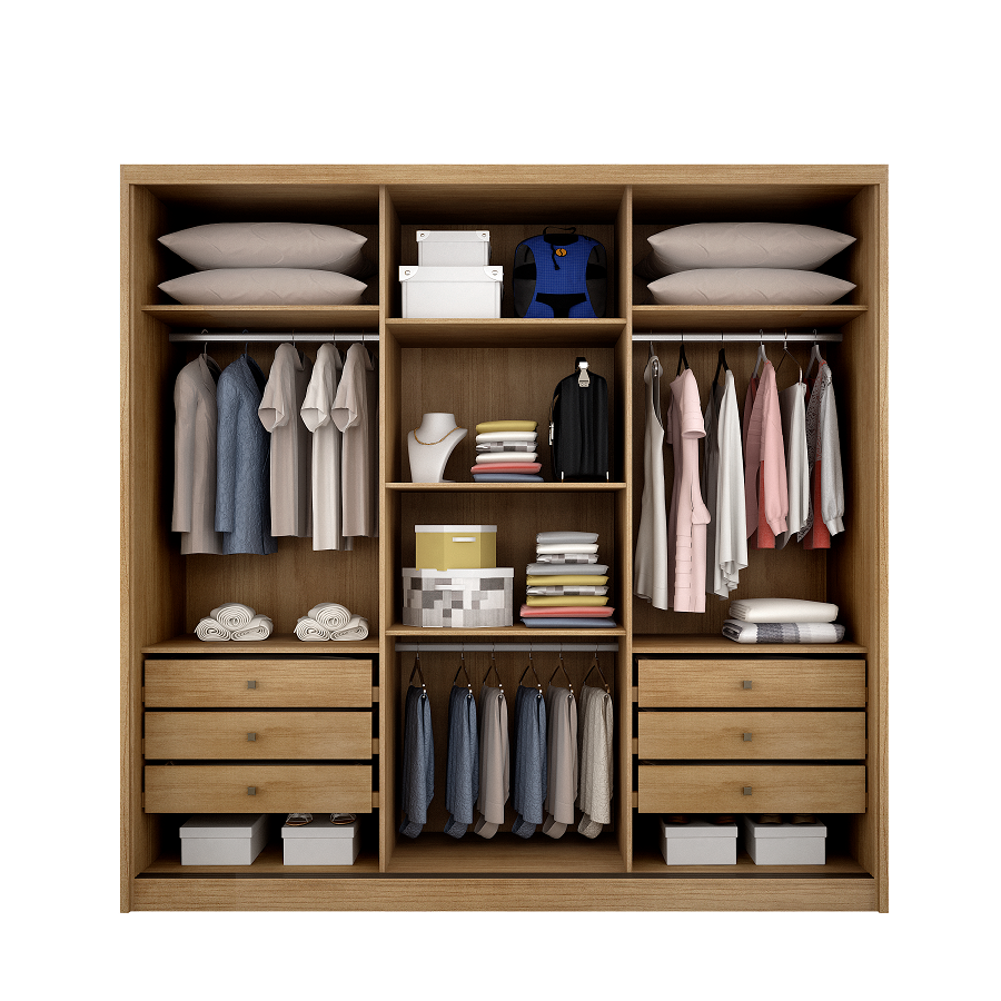 Guarda Roupa Casal em MDF com Espelho 3 Portas 6 Gavetas Montreal  - 5