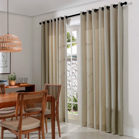 Cortina Rústica 300x250 Bege Ilhós Cromado Charme Admirare