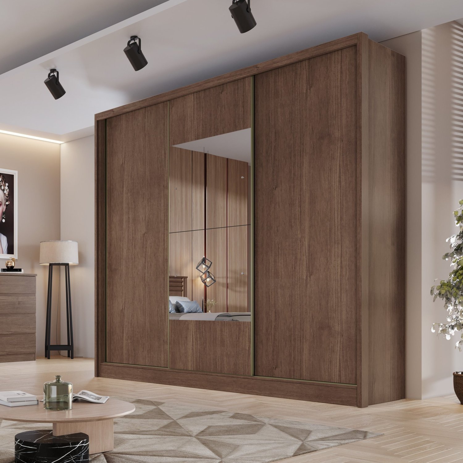 Guarda Roupa Casal com Espelho 3 Portas 8 Gavetas Montreal Novo