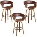 Ver imagem 1 de Kit 3 Banquetas Giratória Alta com Encosto Base Madeira Ravi R02 PU Marrom - Mpozenato