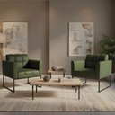 Ver imagem 2 de Poltrona Sala Decorativa Kit 2 Elisa Base Industrial Preta Sintético Pu Verde D03 - D’Rossi