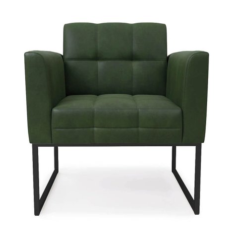 Poltrona Sala Decorativa Kit 2 Elisa Base Industrial Preta Sintético Pu Verde D03 - D’Rossi