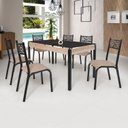 Ver imagem 1 de Conjunto Sala de Jantar Mesa Jade 140x80cm Tampo Vidro com 6 Cadeiras Bege/Preto Fosco/Linho