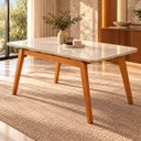 Ver imagem 1 de Mesa de Jantar Neo 180x80cm Tampo MDF Base Madeira Maciça:Off White/Vidro