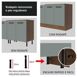 Kit com 2 Balcões de Cozinha Madesa Agata 3 Gavetas 4 Portas (Sem Tampo e Pia) Rustic/Cinza - 10