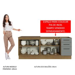 Kit com 2 Balcões de Cozinha Madesa Agata 3 Gavetas 4 Portas (Sem Tampo e Pia) Rustic/Cinza - 6