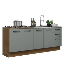 Kit com 2 Balcões de Cozinha Madesa Agata 3 Gavetas 4 Portas (Sem Tampo e Pia) Rustic/Cinza - 3