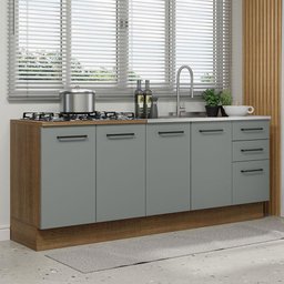 Kit com 2 Balcões de Cozinha Madesa Agata 3 Gavetas 4 Portas (Sem Tampo e Pia) Rustic/Cinza - 2