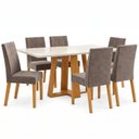 Ver imagem 2 de Conjunto Sala de Jantar Mesa Lisa 160cm Tampo MDF Vidro Canto Reto 6 Cadeiras Flavia