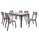 Ver imagem 2 de Conjunto Sala de Jantar Mesa Jade 140x80cm Tampo Vidro com 6 Cadeiras Bege/Preto Fosco/Linho