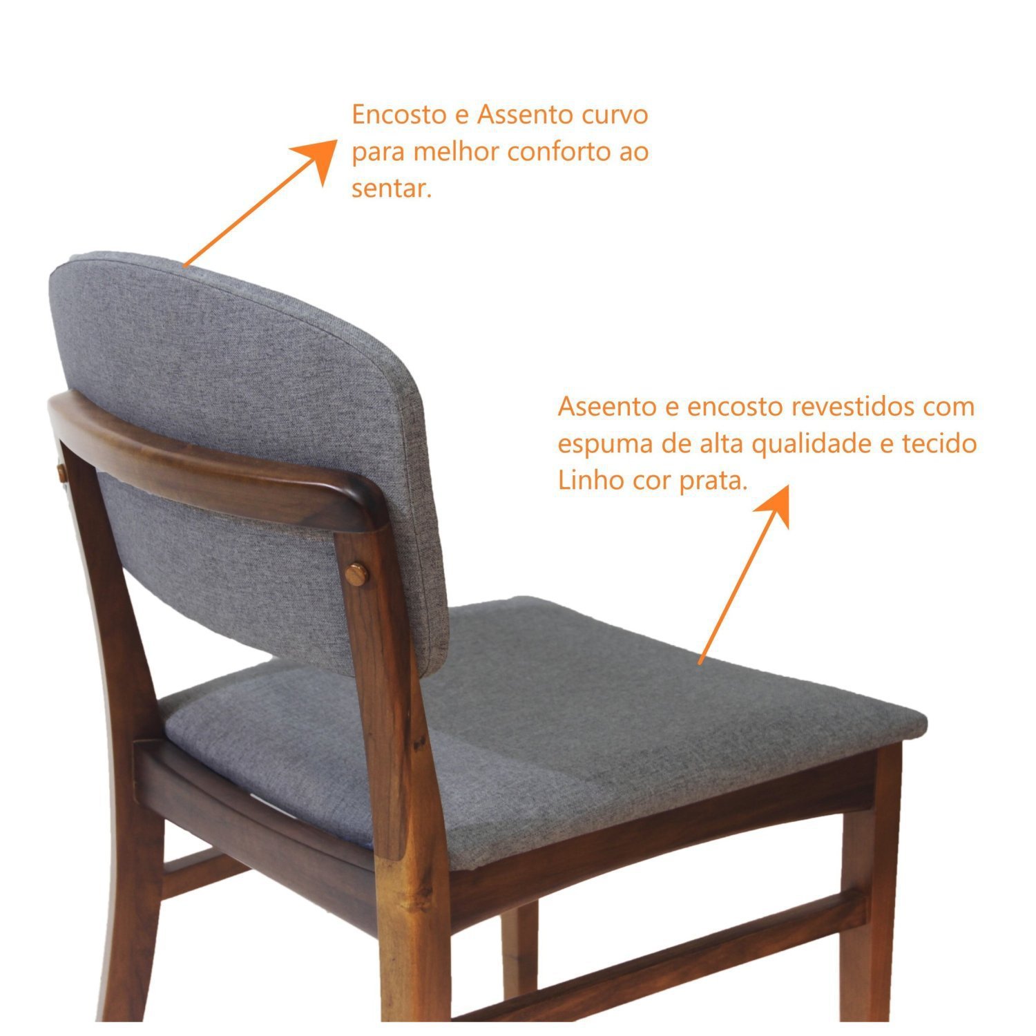 Conjunto 4 Cadeiras de Jantar Madeira Maciça Ayla Estofada Linho - 6