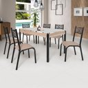 Ver imagem 1 de Conjunto Sala de Jantar Mesa Jade 140x80cm Tampo Vidro com 6 Cadeiras Bege/Preto Fosco