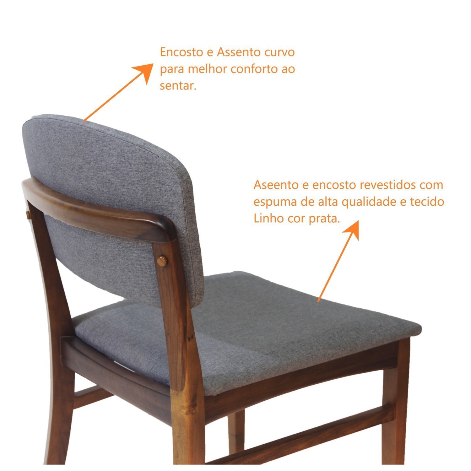 Conjunto 8 Cadeiras de Jantar Madeira Maciça Ayla Estofada Linho - 7